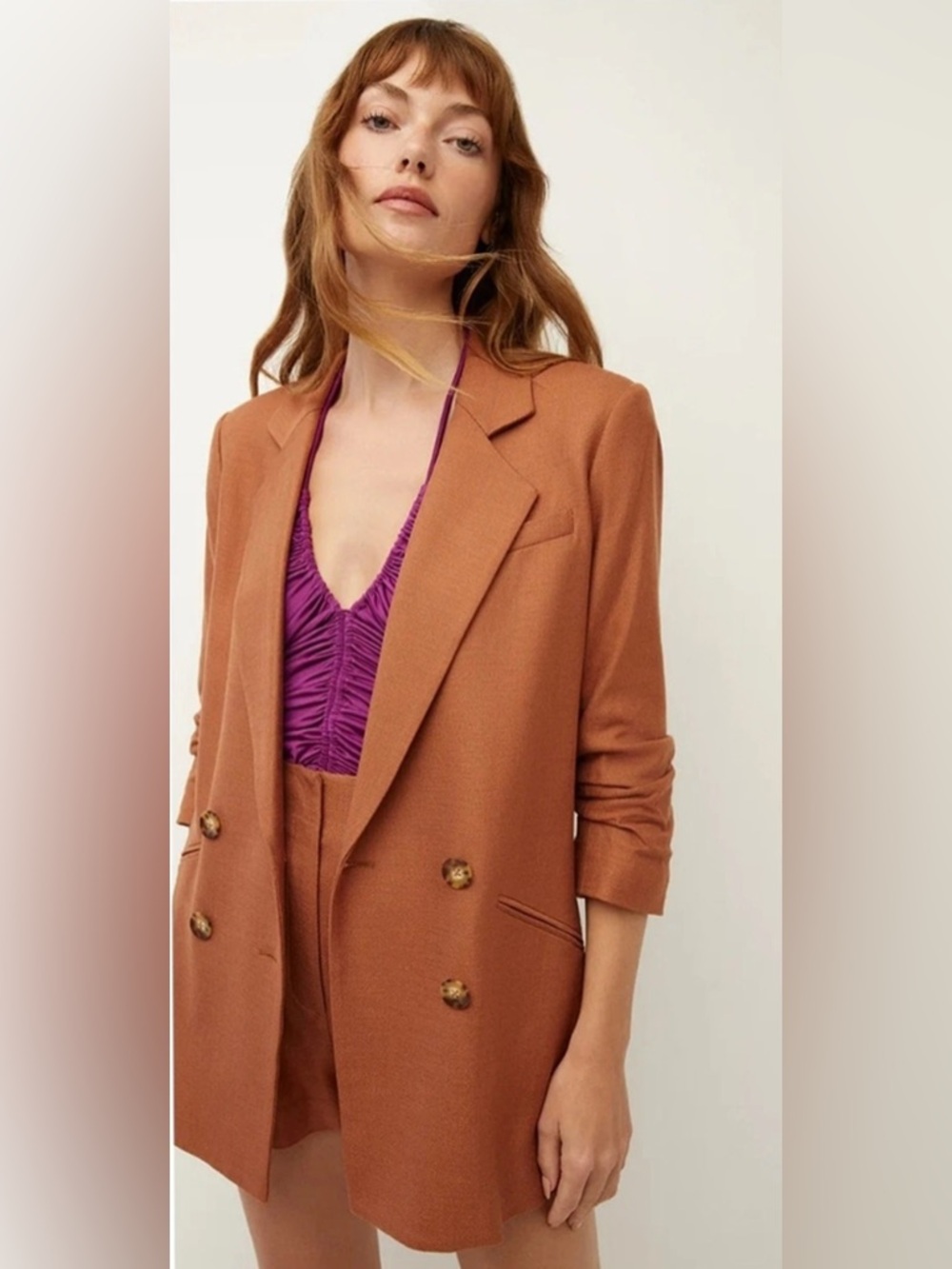 Veronica Beard Rupert Brown Double Breasted Dickey Blazer Size 4 - NWT $698